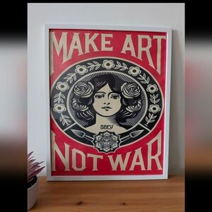 Obey Make Art Not War Poster - Red and Black Home Art Print